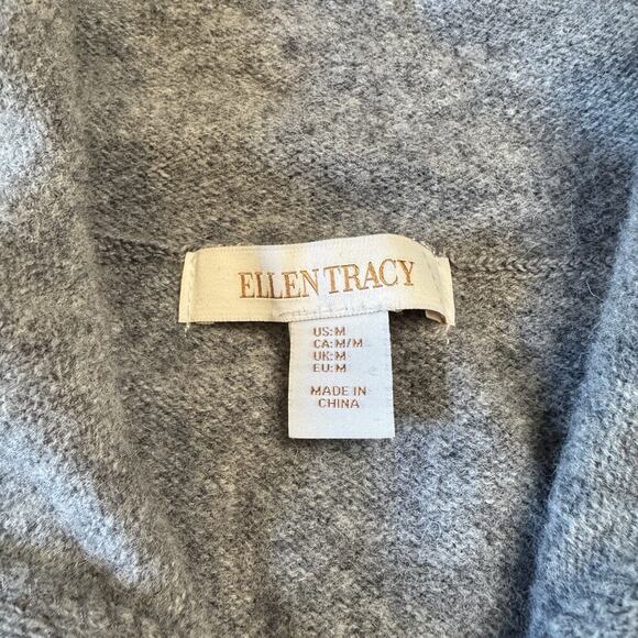 Ellen Tracy Full Zip Jacket Womens Sz M Grey 100% Wool Drawstring Collar - Picture 2 of 6